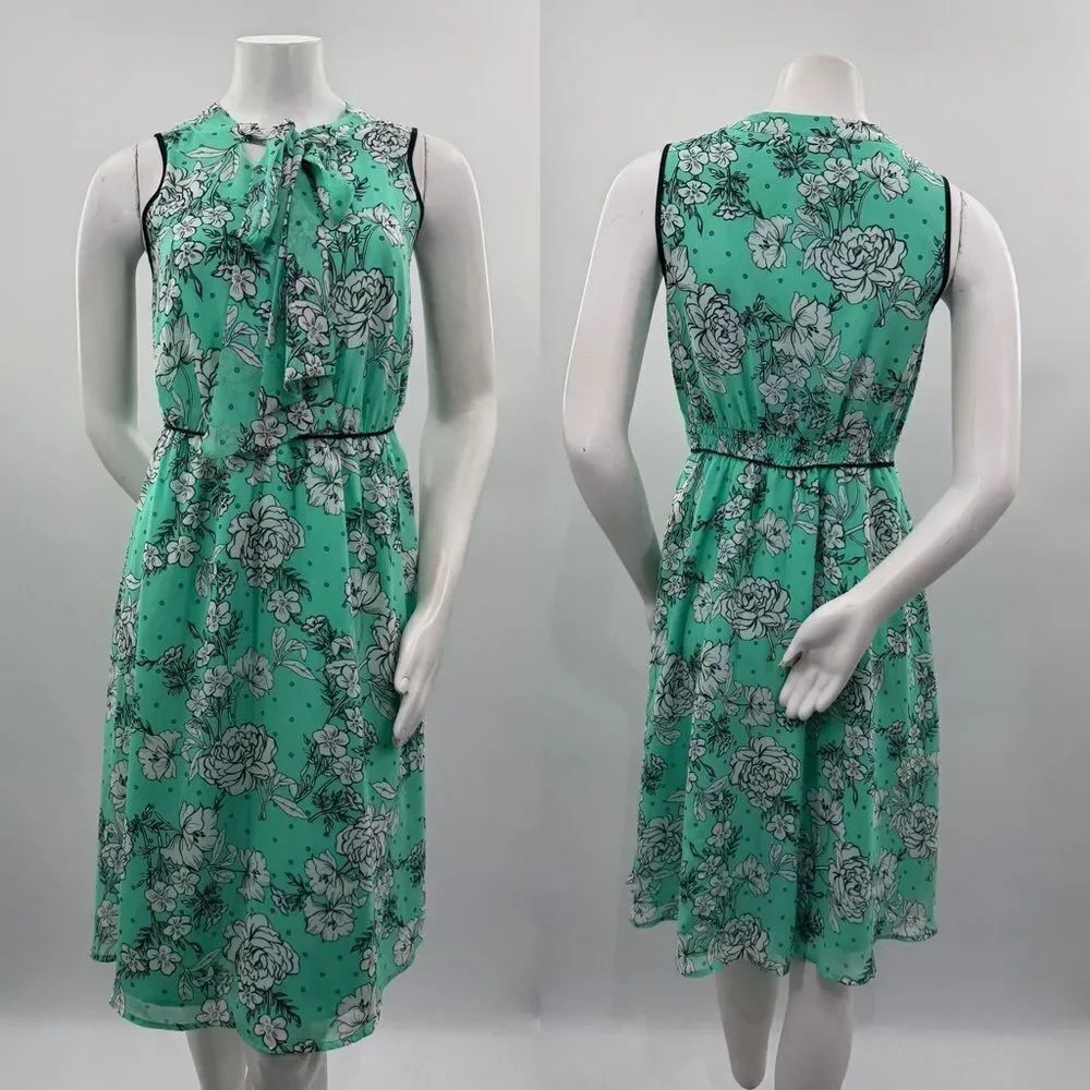 3For$20 ELLE Chic Floral DOT Sleeveless Midi Dress in Green Blue size Small